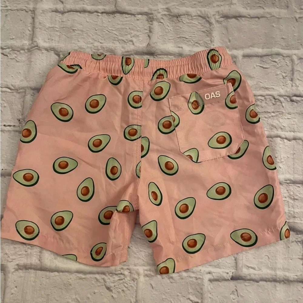 OAS Swim Trunks Boys 8 Pink Avocado Bathing Suit/Trunks With Pockets
